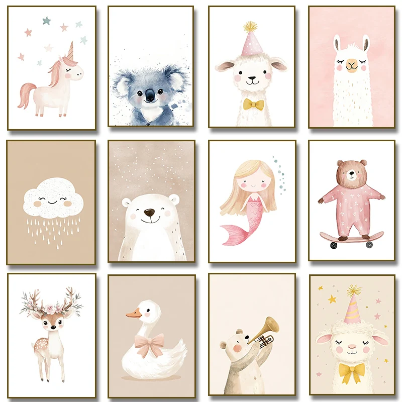 Home Improvement Kids - Cute Watercolor Unicorn Mermaid Llama Goose