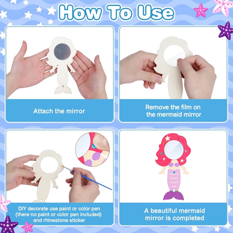 12PCS Mermaid Wooden Mirror Ha - Home Improvement Kids 评论和价格